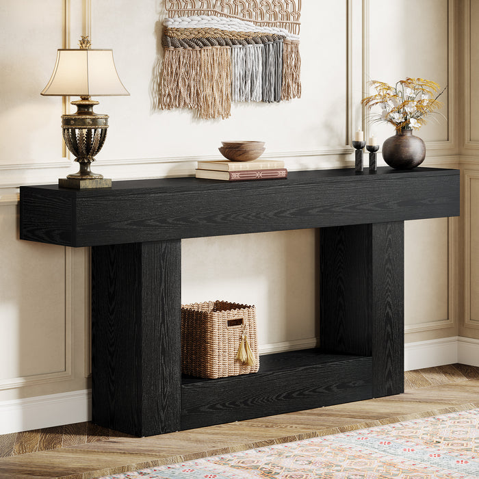 Tribesigns Mesa consola de madera de 160 cm, Mesa de sofá de granja con 2 niveles Mesa de entrada