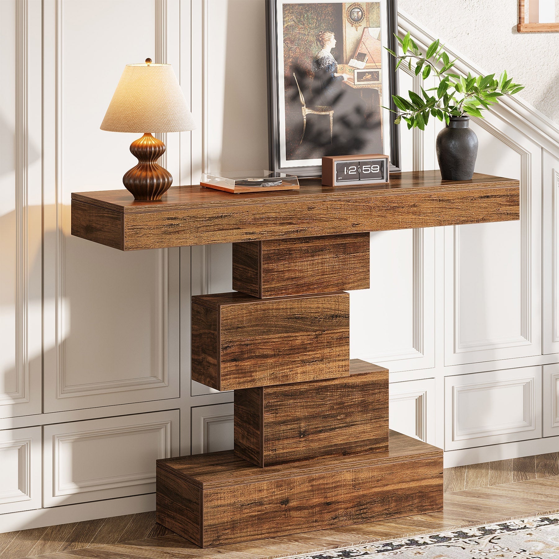 Tribesigns Consola de 108 cm, Mesa auxiliar de madera para sofá con base geométrica