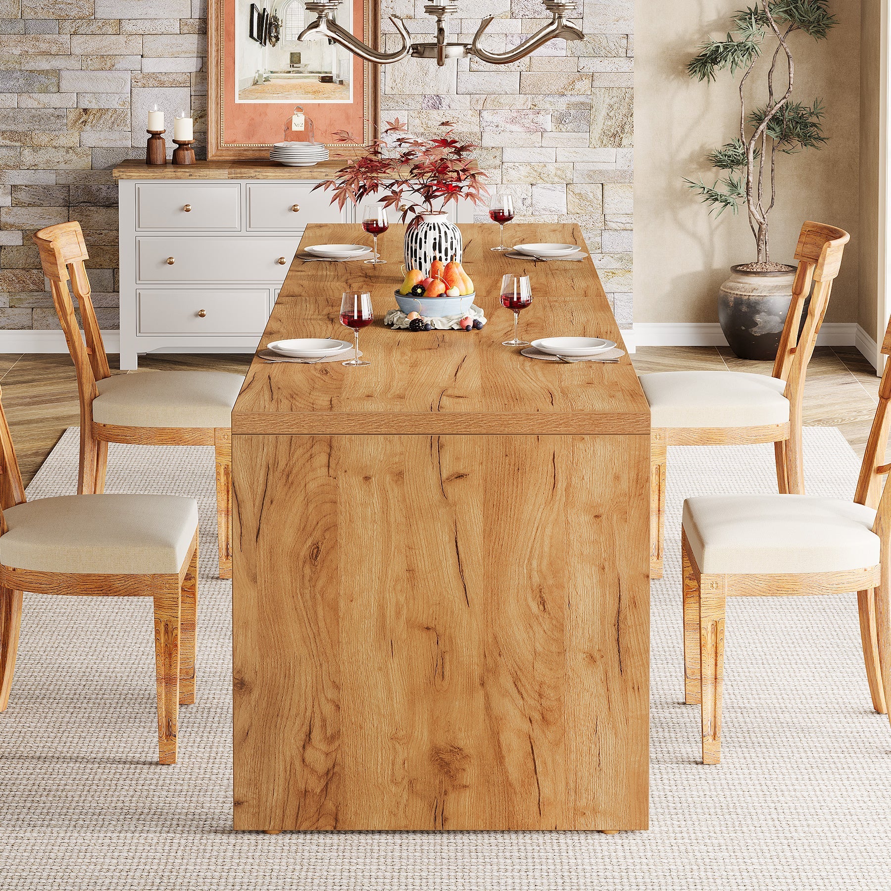Tribesigns Mesa de comedor de 180 cm, Mesa de comedor de cocina moderna con base resistente