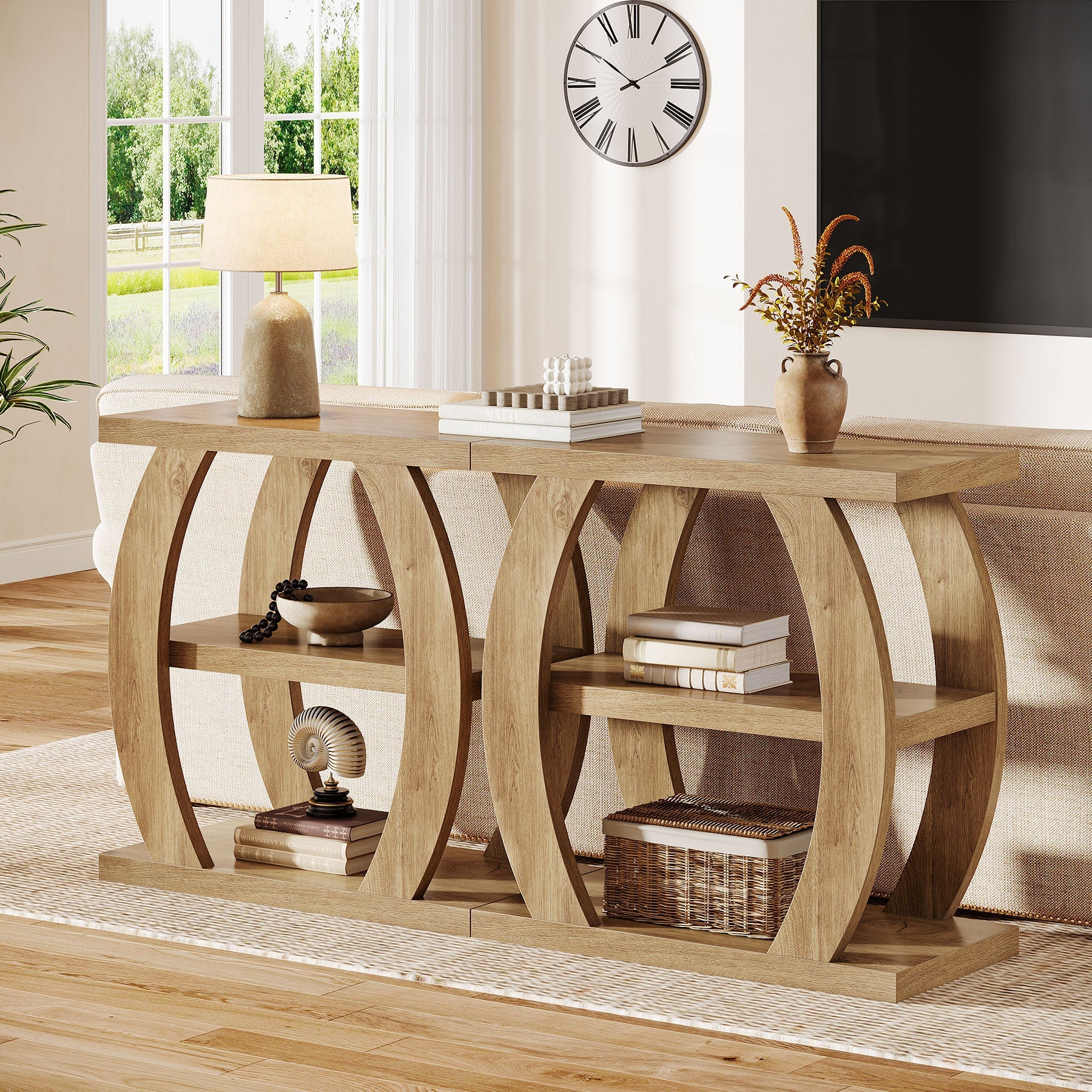 Tribesigns Mesa auxiliar estrecha de madera de 3 niveles, Mesita de noche que ahorra espacio