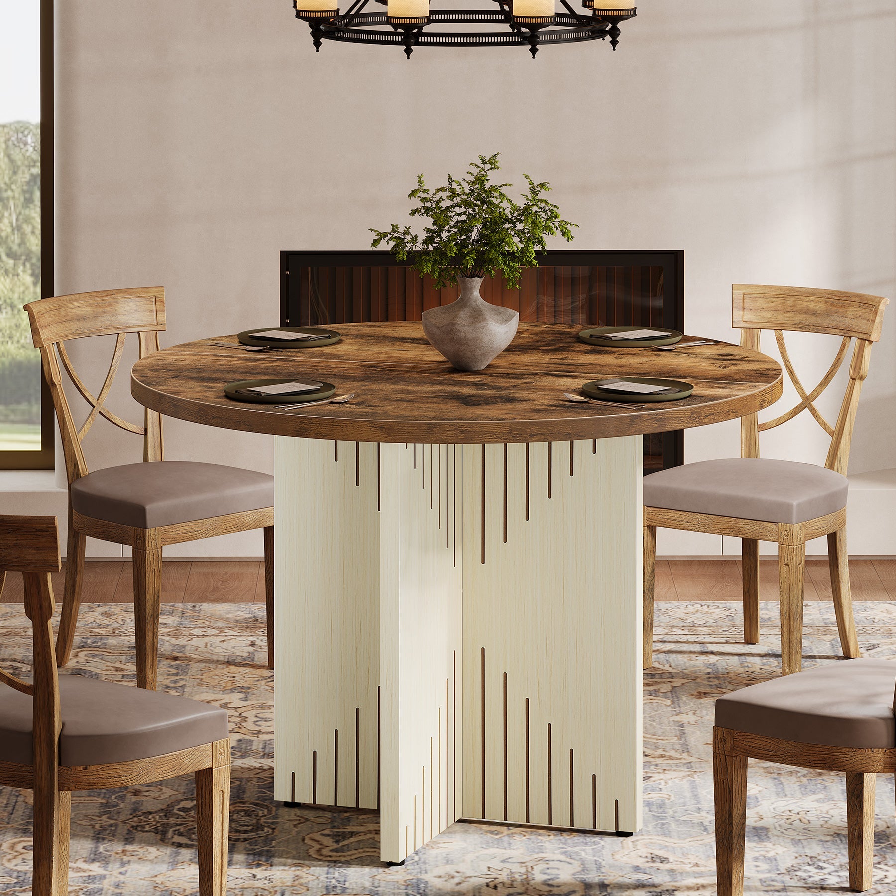 Tribesigns Mesa de comedor de 100 cm, Estilo rústico para 4 personas