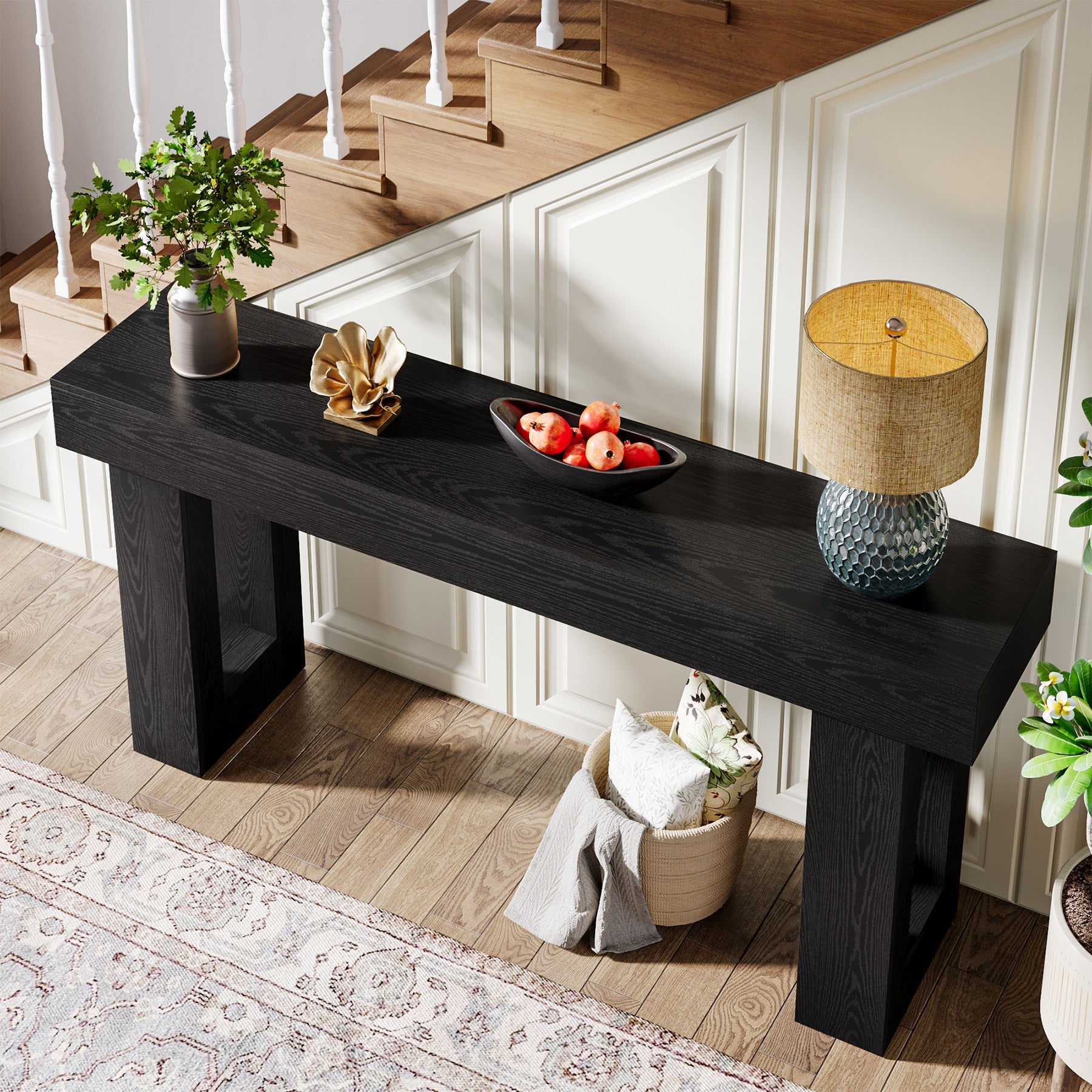 Tribesigns Mesa consola de 160 cm de madera, Mesa de centro rectangular para detrás del sofá