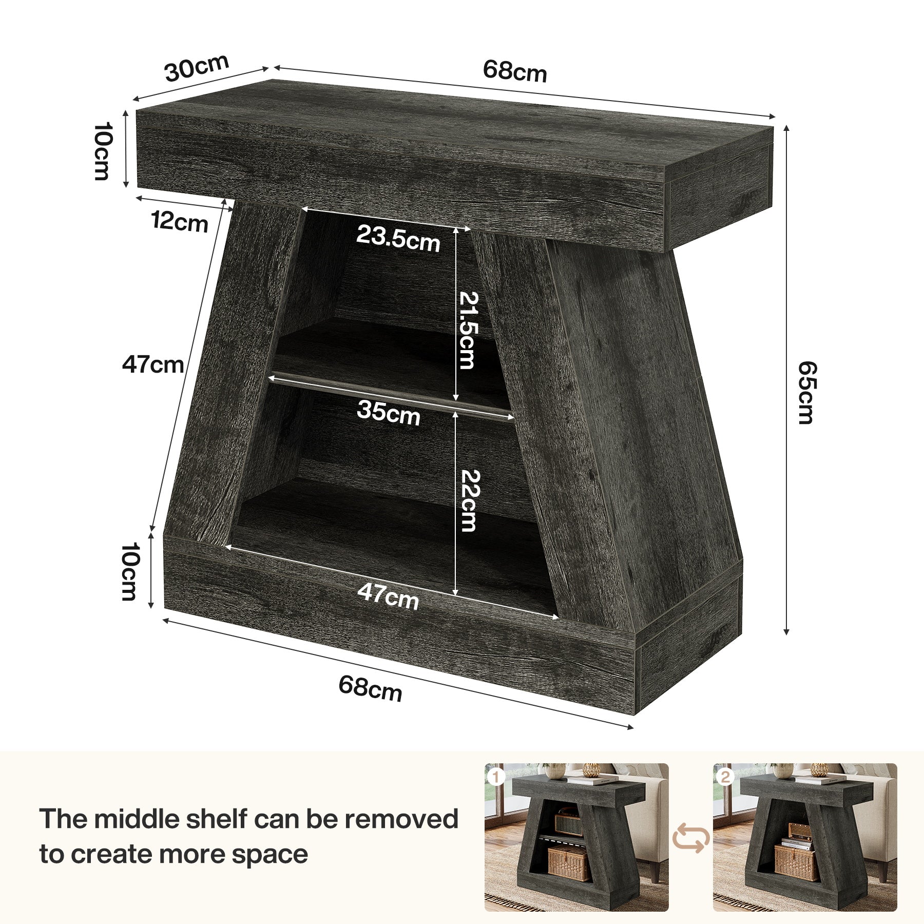 Tribesigns Mesa consola de 68 cm de estilo rústico para entrada, Mesa de sofá moderna de 3 niveles