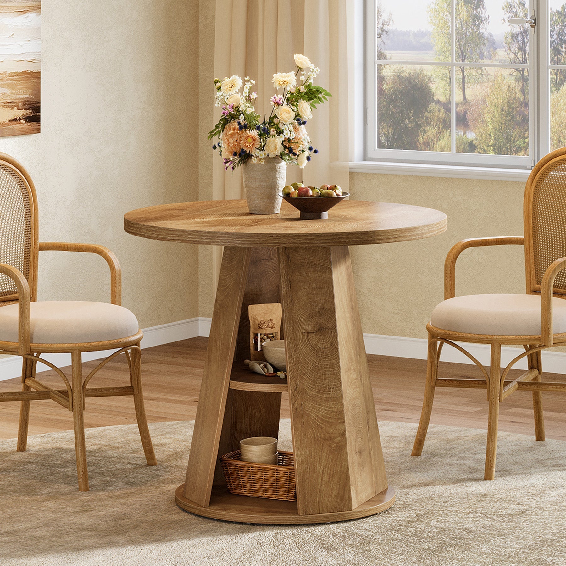 Tribesigns Mesa de comedor redonda de 80 cm para 2-4 personas, Mesa de cocina pequeña