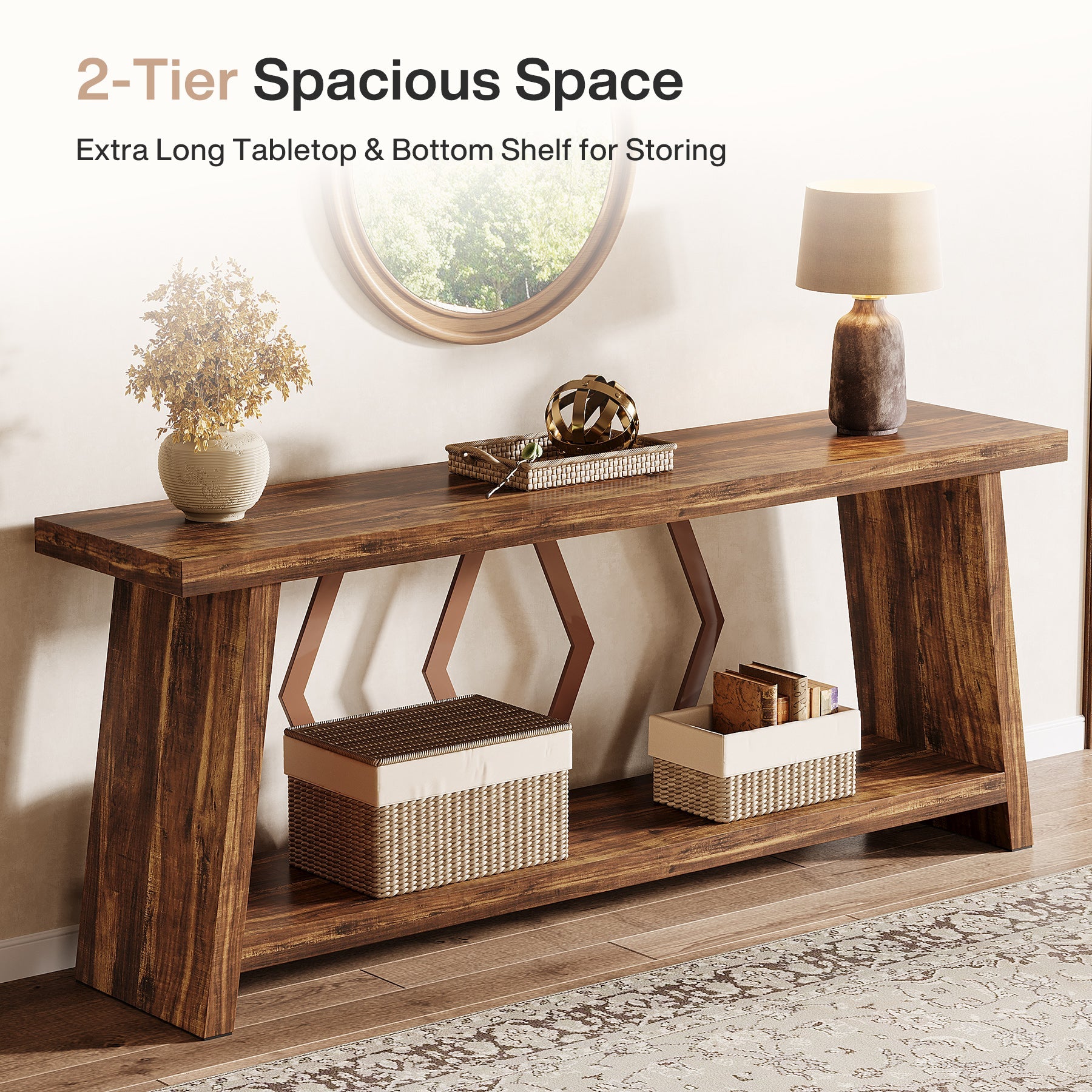 Tribesigns Mesa consola extralarga de 180 cm con 2 estantes, Mesa auxiliar estrecha para salón y recibidor