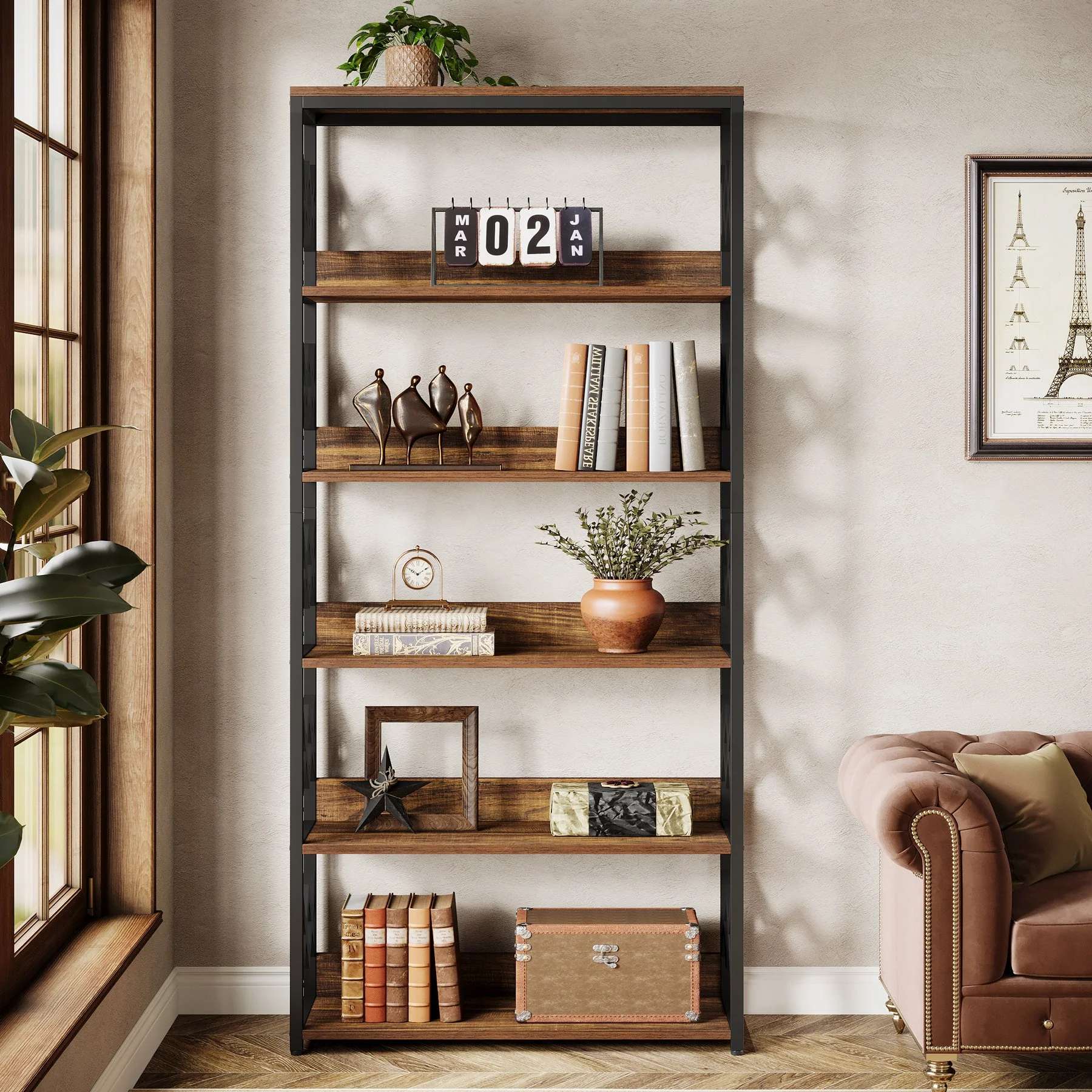 Tribesigns Librería vintage de 80 cm con 6 estantes abiertos
