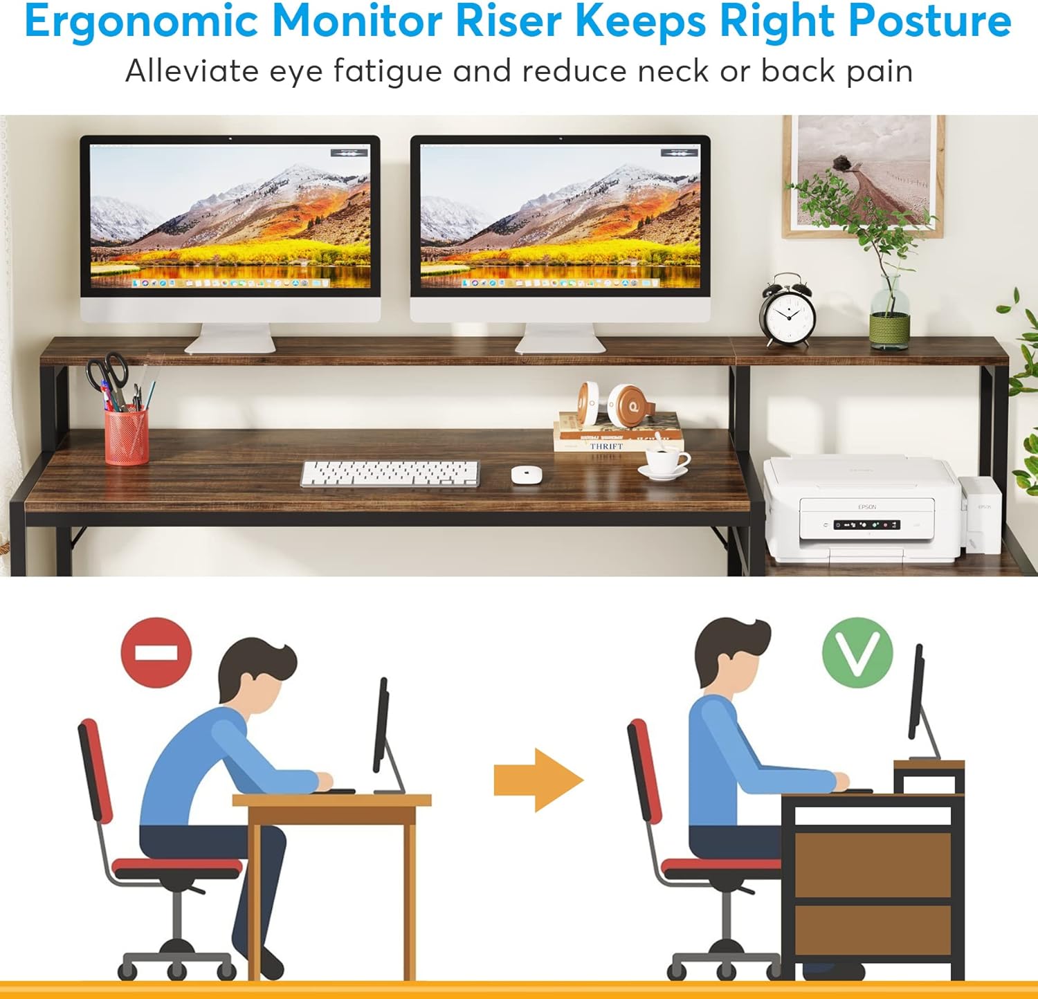 Tribesigns Escritorio con cajones, mesa de ordenador con soporte para monitor