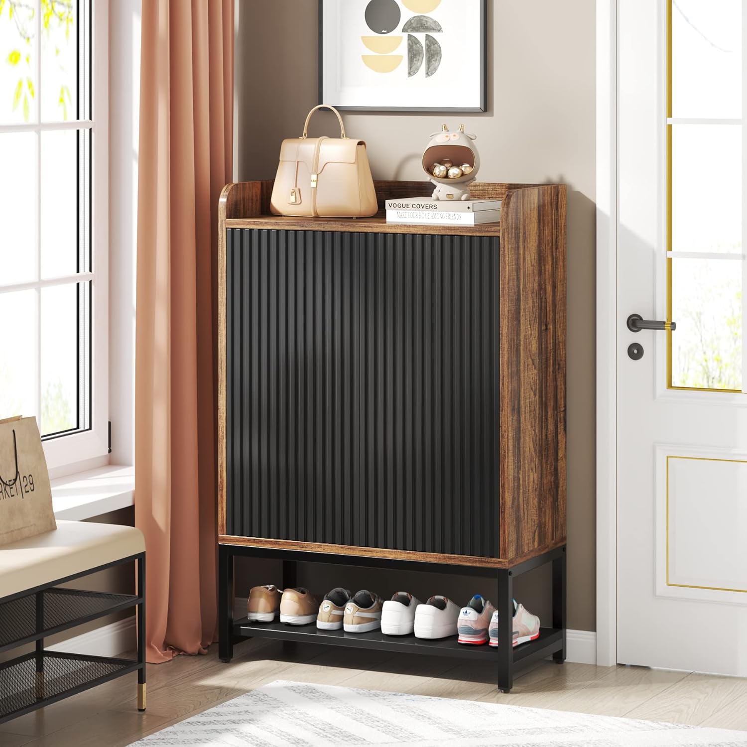 Tribesigns Zapatero con puertas, Zapatero de madera de 5 niveles