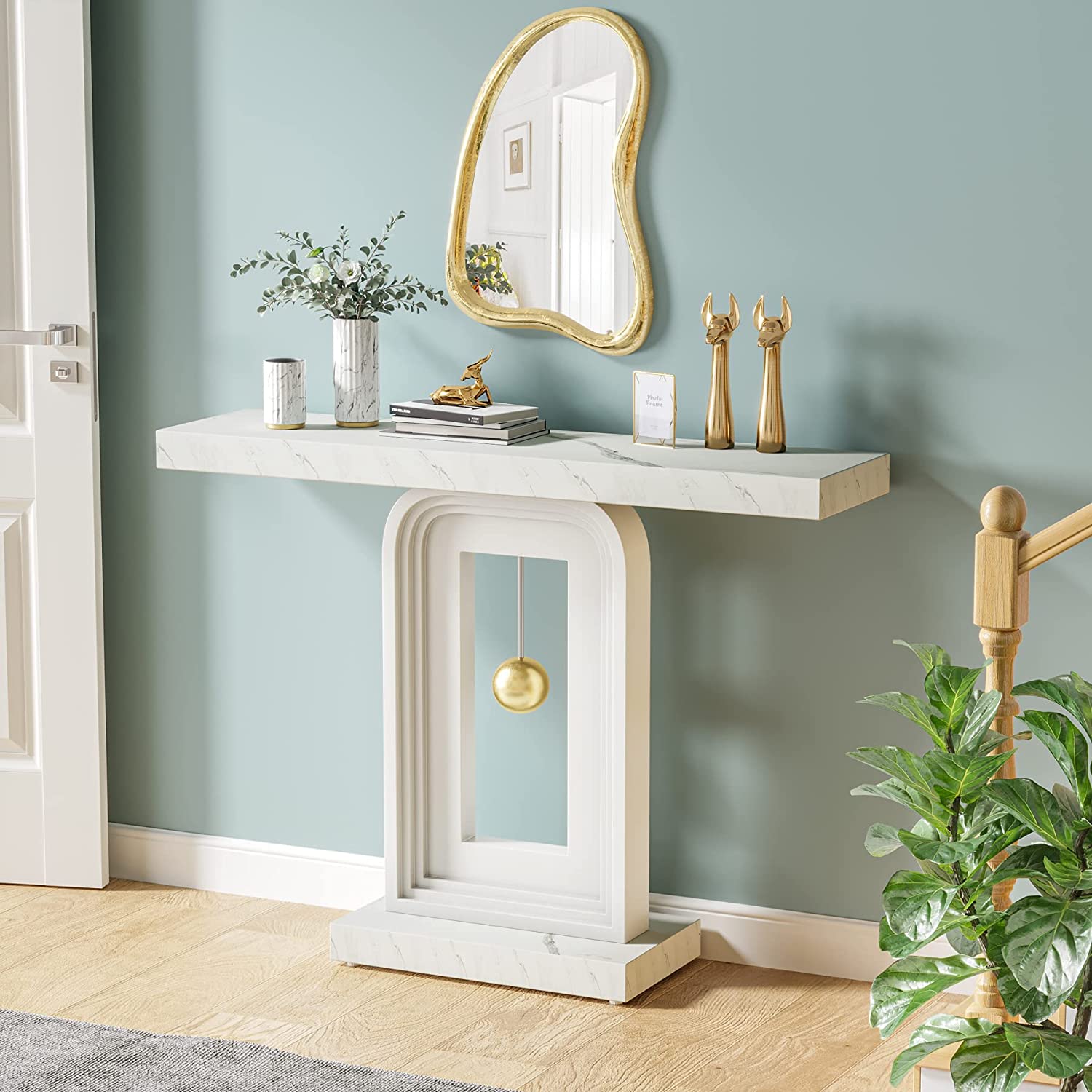39.5" Console Table, Modern Sofa Entryway Table with Gold Decor Tribesigns