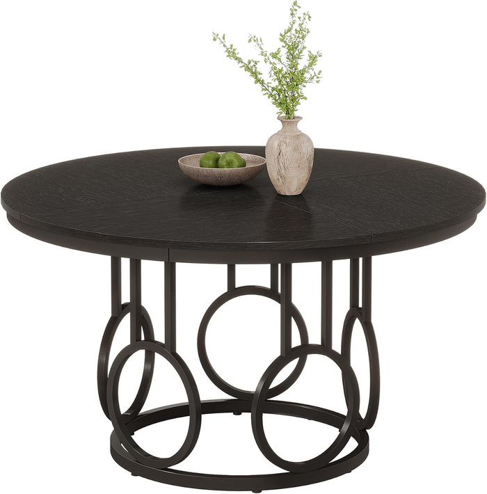 Tribesigns Mesa de comedor rústica con patas de metal y mesa de cocina redonda