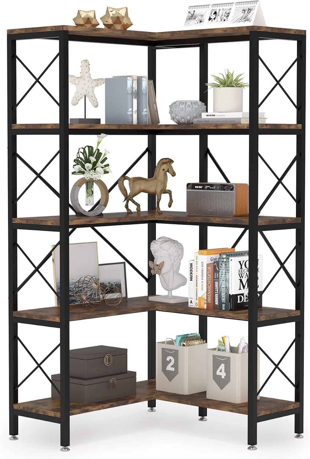 Tribesigns Estantería esquinera de 5 niveles, estantería de esquina grande y moderna