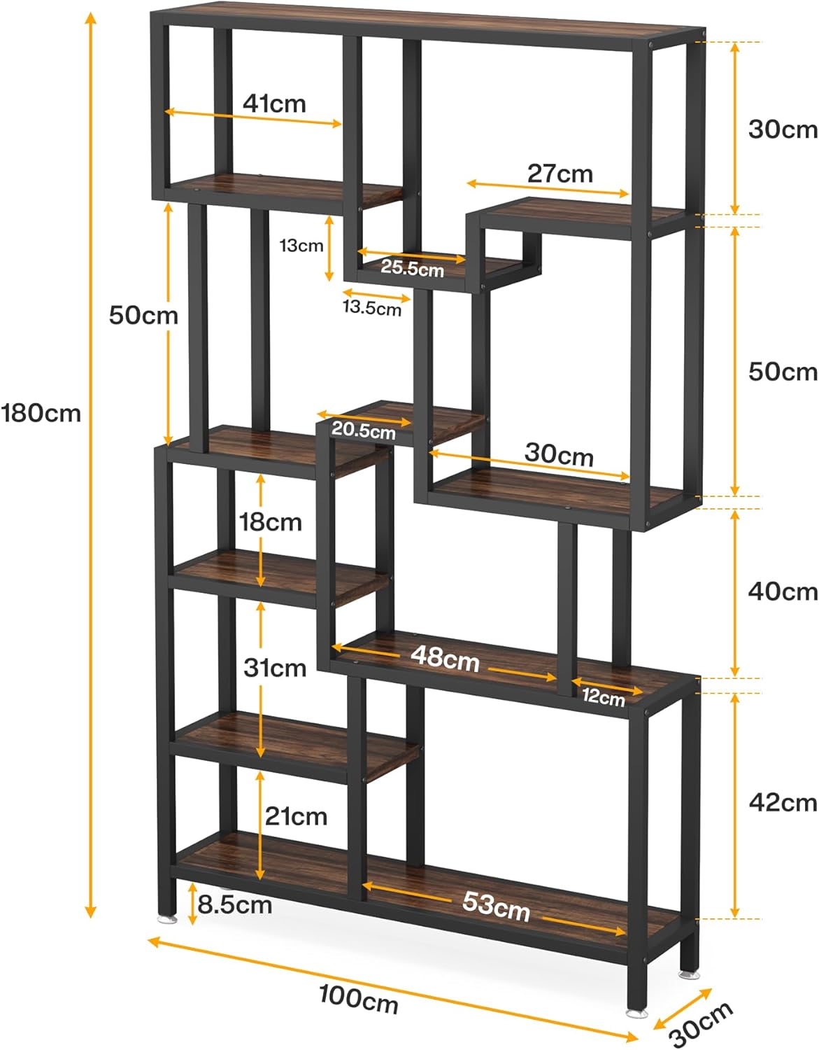 Tribesigns Estantería de 7 niveles, Estantería industrial Estantes altos de madera