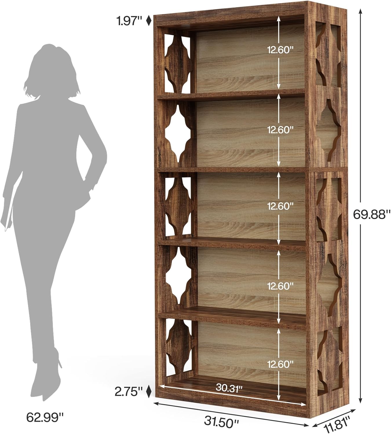 Tribesigns Librería de madera de 5 niveles de 179 cm