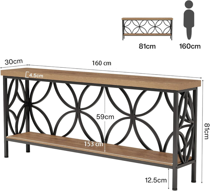 Tribesigns Mesa consola de 2 niveles 160 cm, Mesa de sofá industrial detrás del sofá