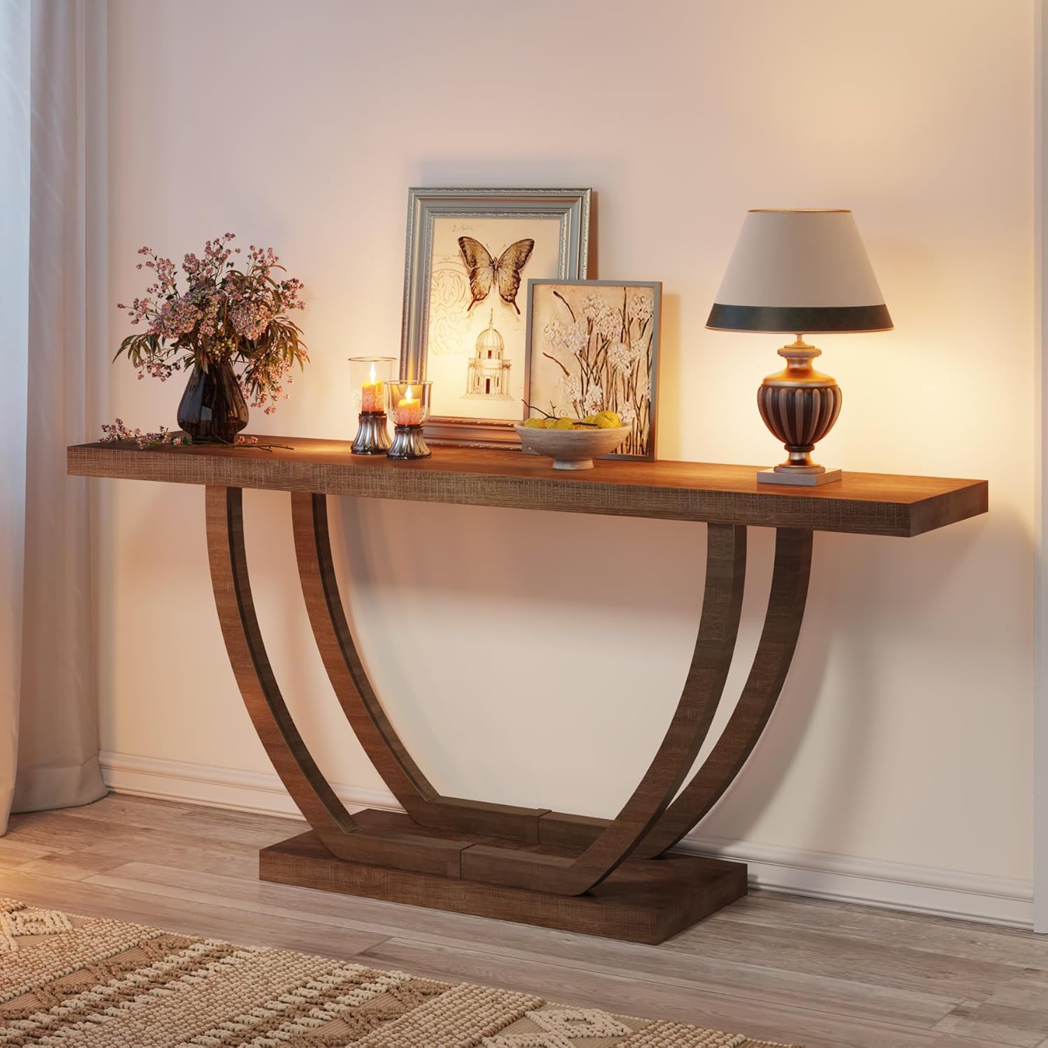 Tribesigns Consola de entrada, Mesa consola estrecha de 160 cm con base geométrica