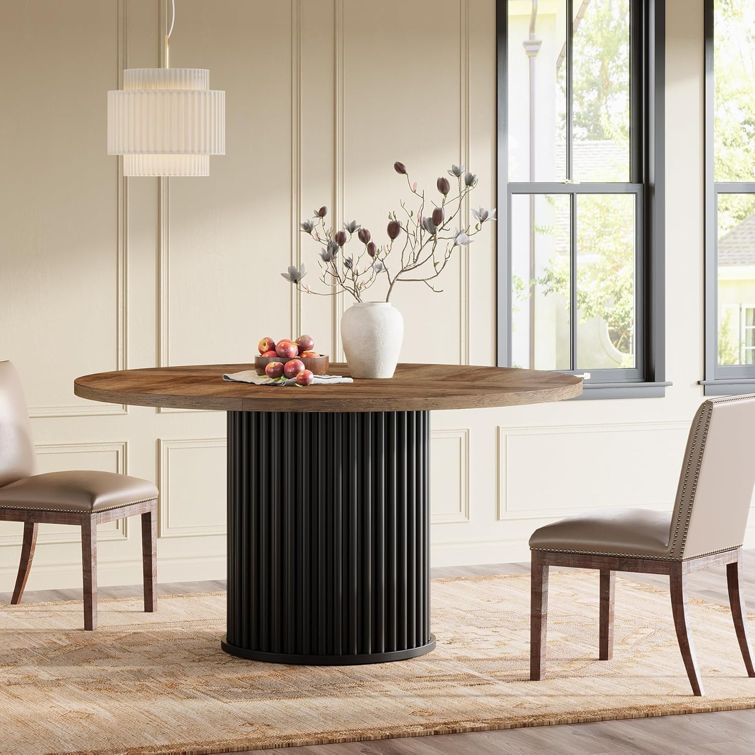 Tribesigns Mesa de comedor redonda negra de 120 cm para 4-6 personas, Mesa de cocina moderna con base de metal