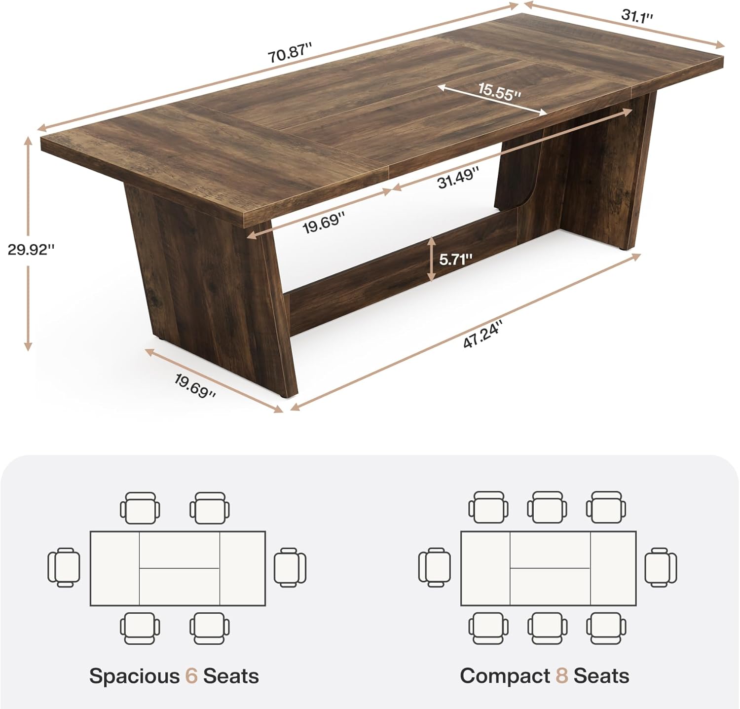 Tribesigns Mesa de comedor industrial, Mesa de comedor para 6-8 personas