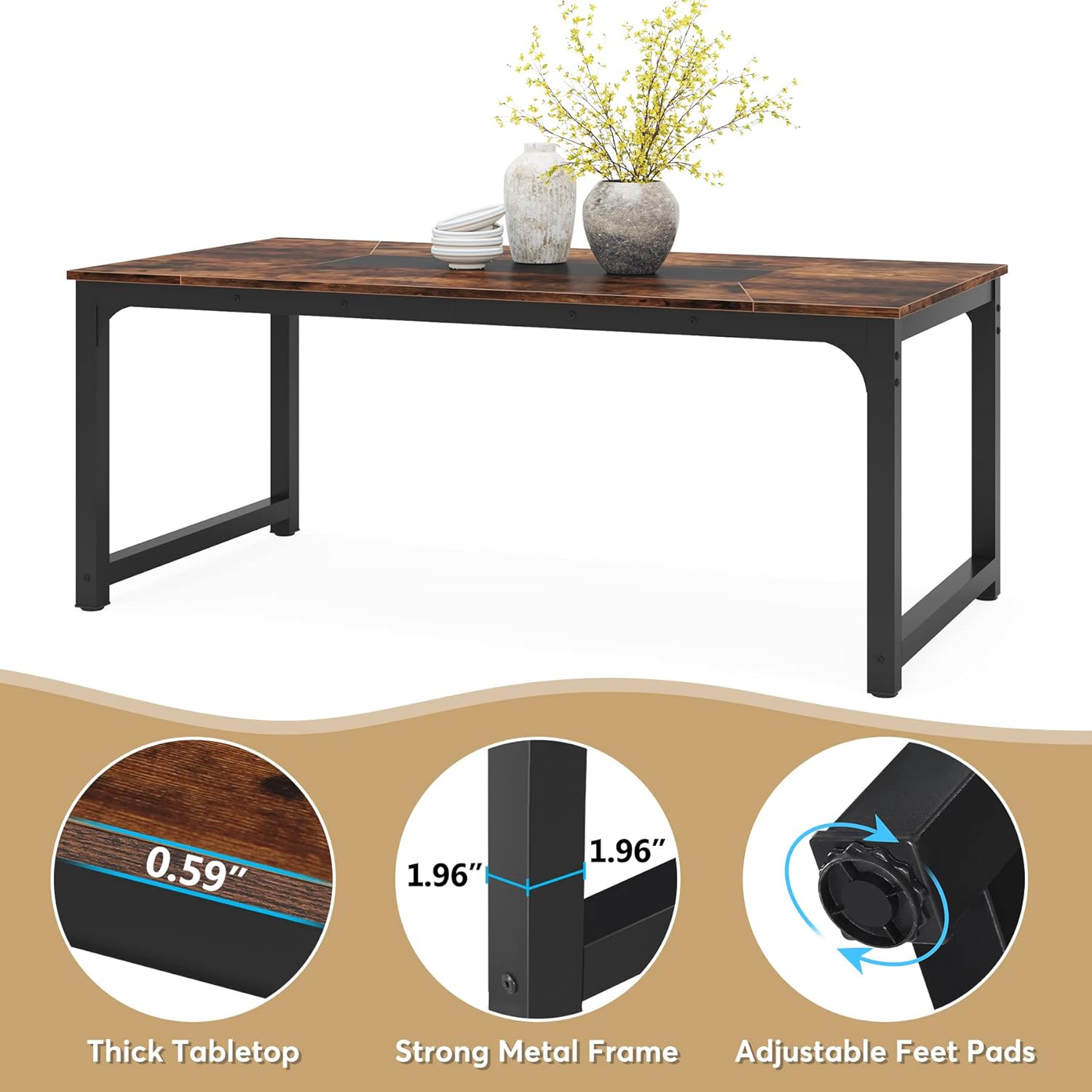 Tribesigns Mesa de Comedor de 180 x 80 cm, Mesa de Comedor Rectangular para Comedor