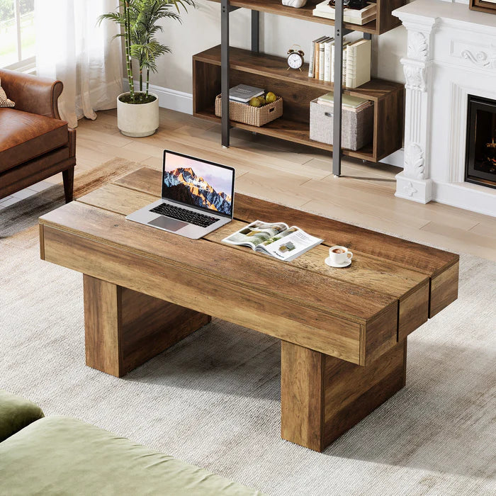 Tribesigns Mesa de centro estilo granja de 120 cm con función de mesa de aperitivos