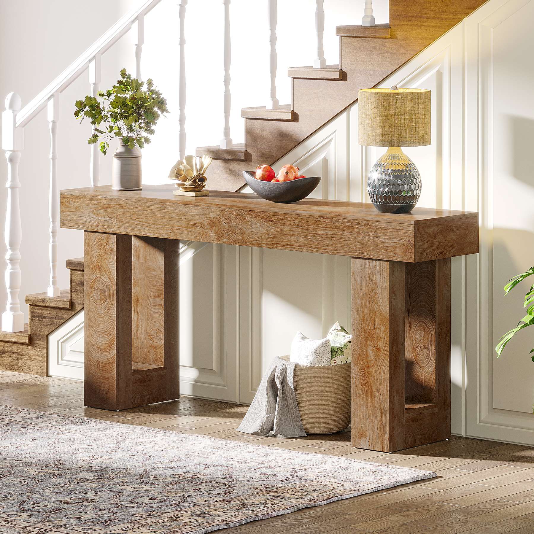 Tribesigns Mesa consola de 160 cm, Mesa de sofá de madera de estilo rústico Mesa de entrada