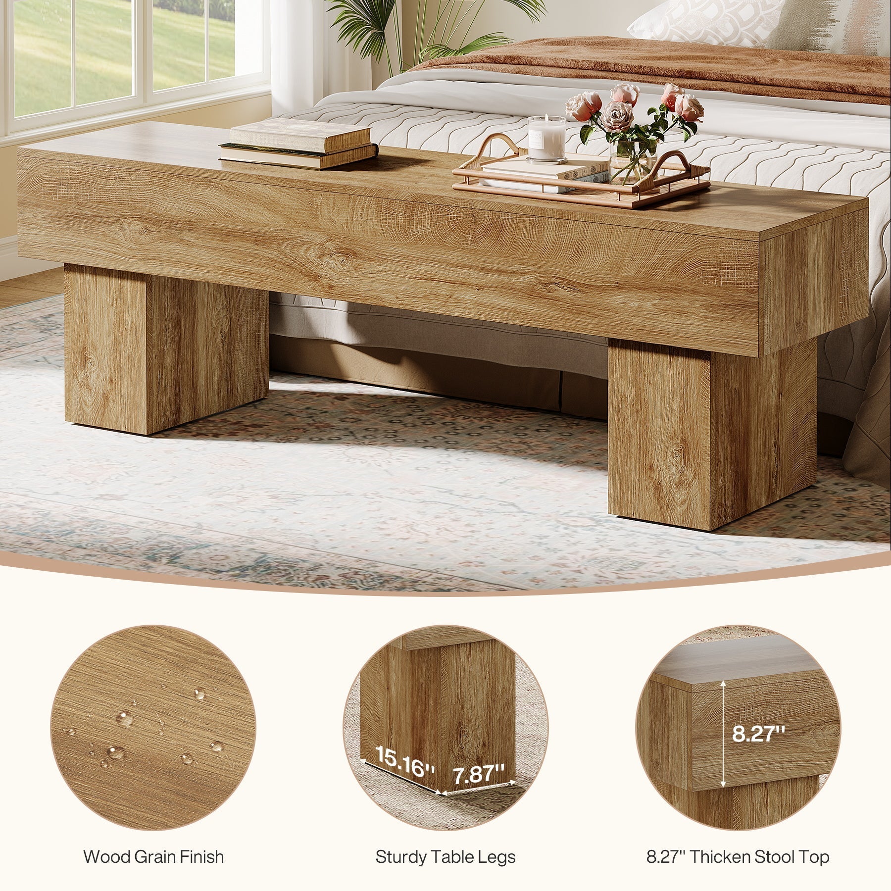 Tribesigns Banco de dormitorio extra largo de 160 cm, Banco rústico de madera para dormitorio