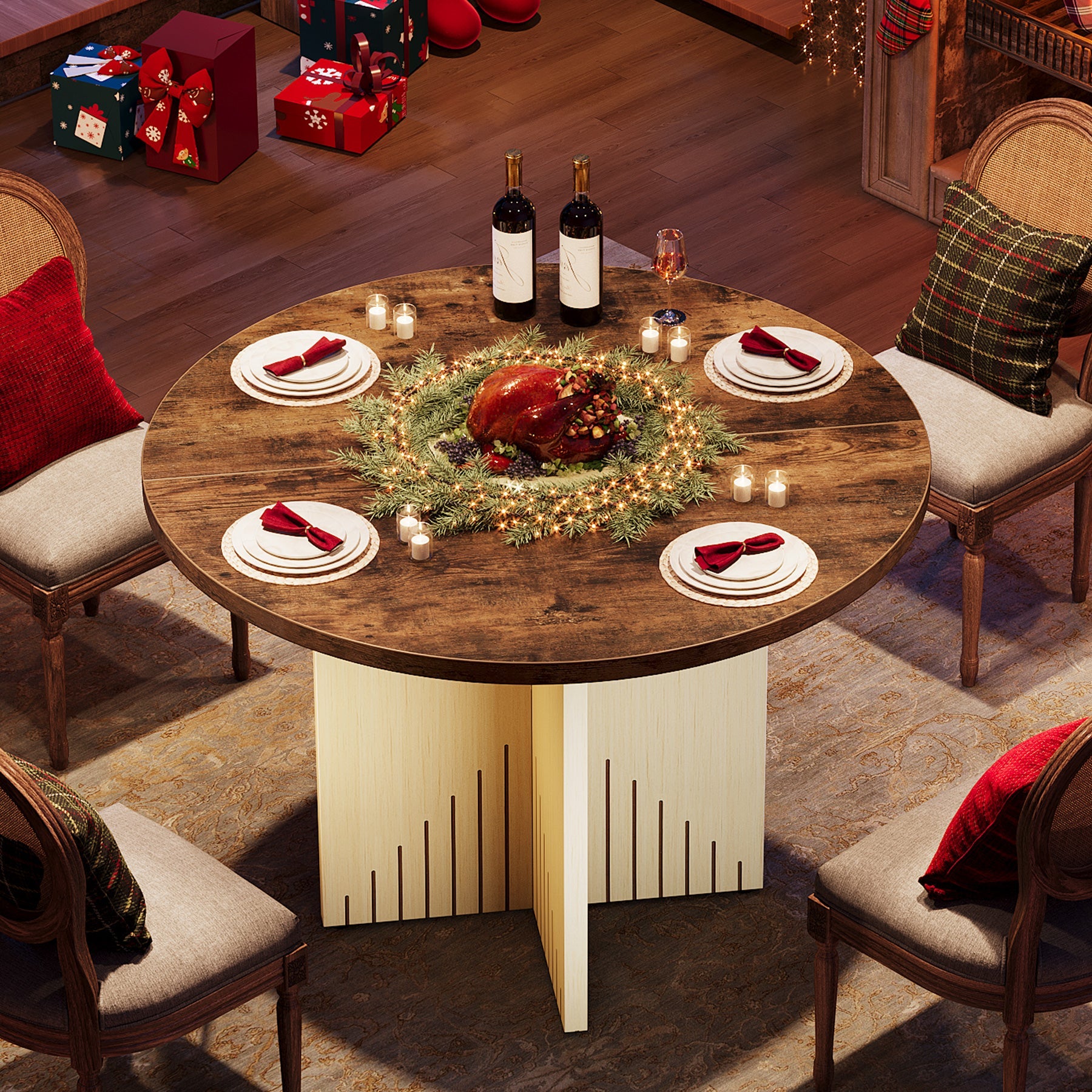 Tribesigns Mesa de comedor de 100 cm, Estilo rústico para 4 personas