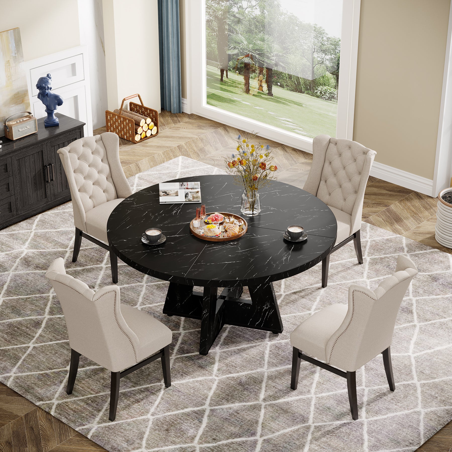 Tribesigns Mesa de comedor, Mesa de cocina redonda de 120 cm para 4 personas