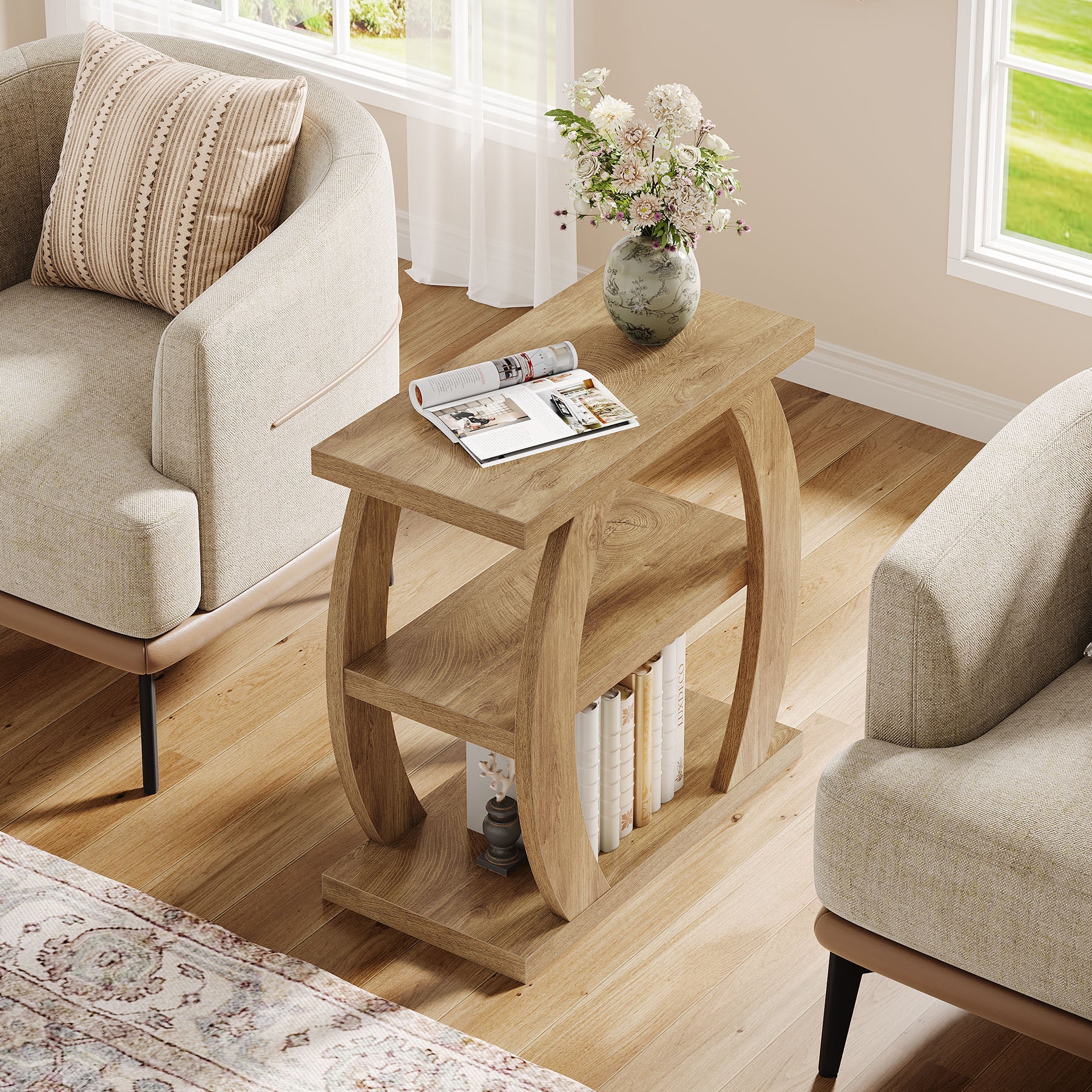 Tribesigns Mesa auxiliar estrecha de madera de 3 niveles, Mesita de noche que ahorra espacio