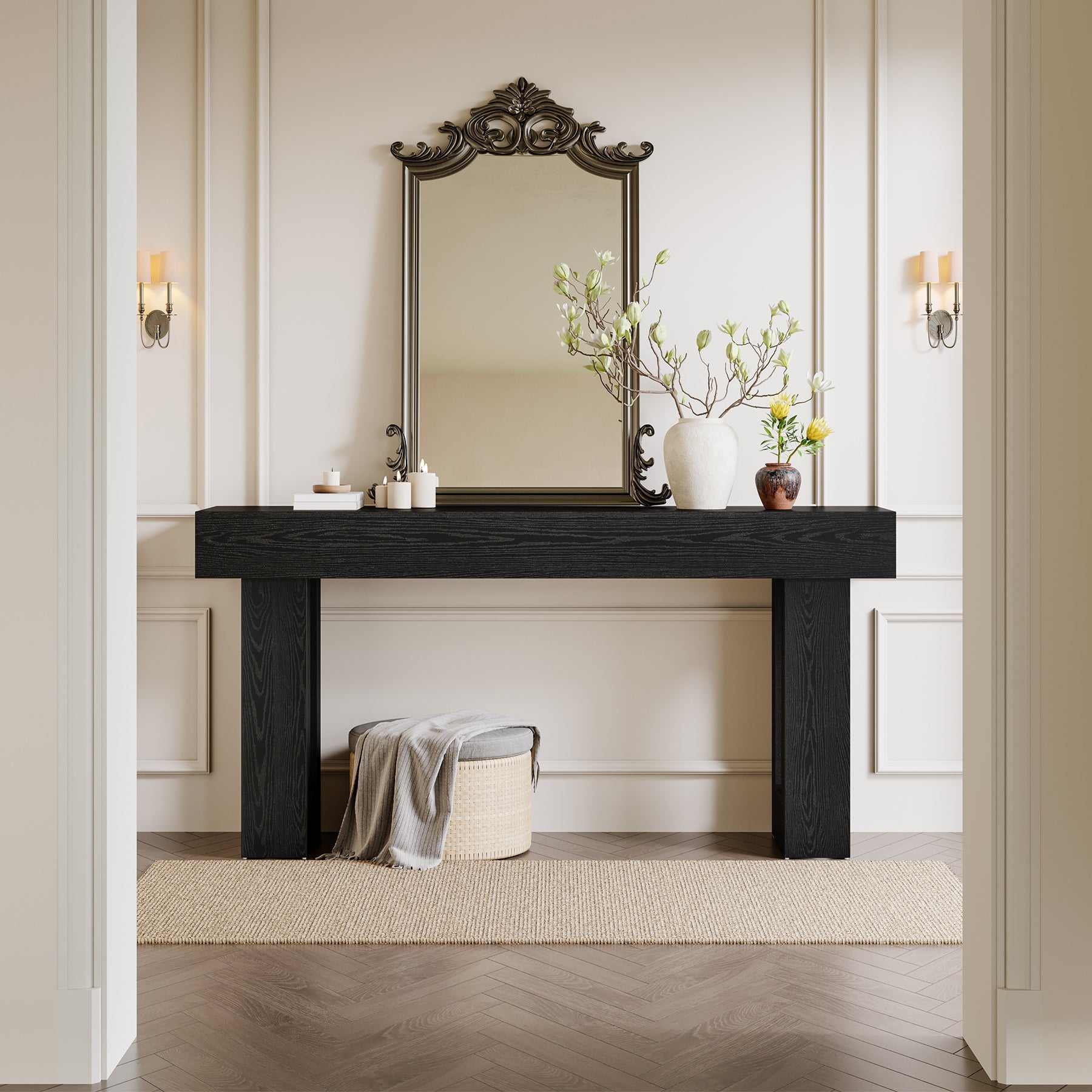 Tribesigns Mesa consola de 160 cm de madera, Mesa de centro rectangular para detrás del sofá