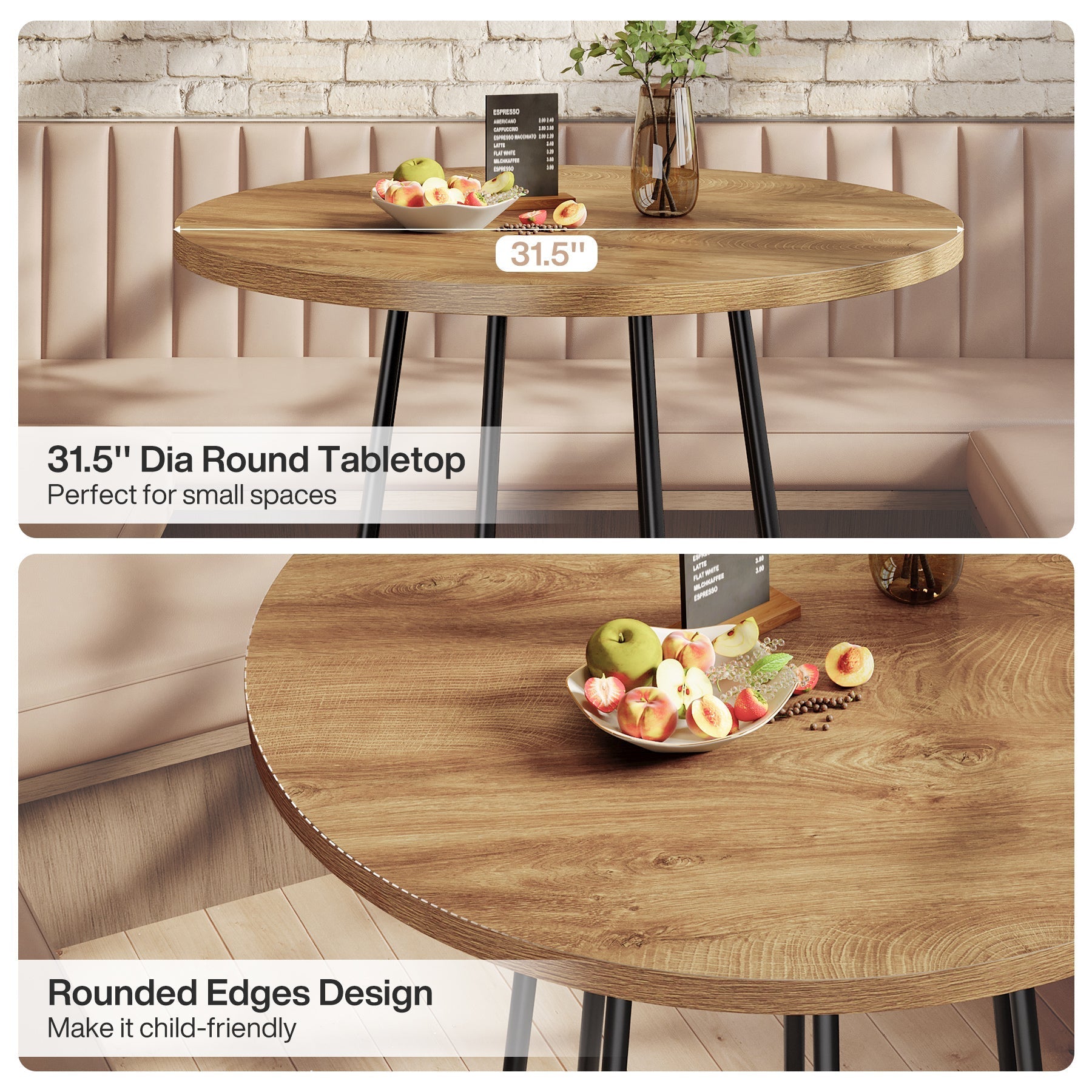 Tribesigns Mesa de comedor redonda de 80 cm, Estilo industrial para 2-4 personas con base de acero