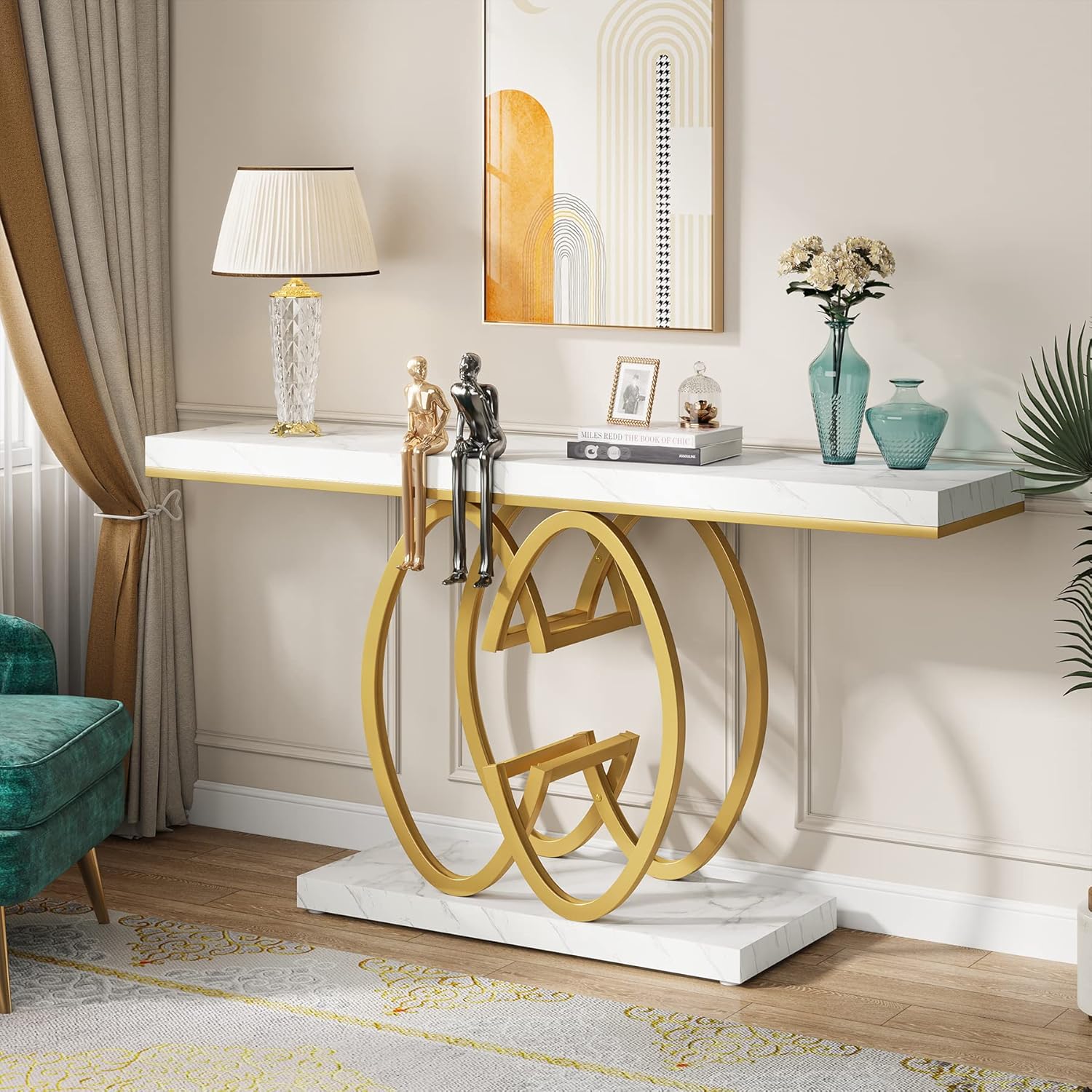 Tribesigns Mesa consola gold, Mesa consola moderna con patas dobles en forma de C