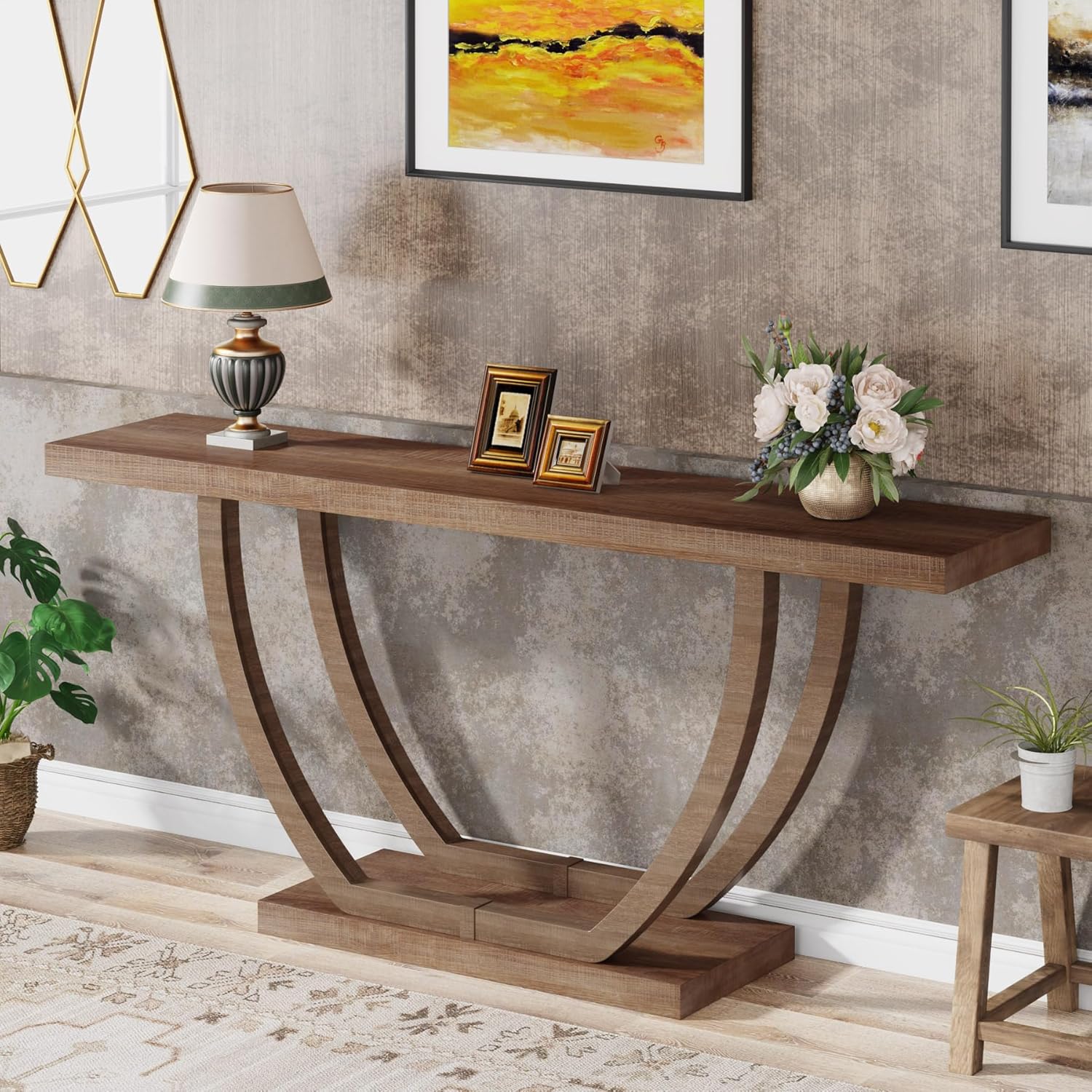 Tribesigns Consola de entrada, Mesa consola estrecha de 160 cm con base geométrica