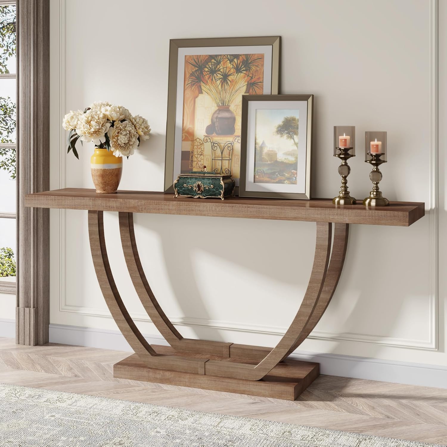 Tribesigns Consola de entrada, Mesa consola estrecha de 160 cm con base geométrica