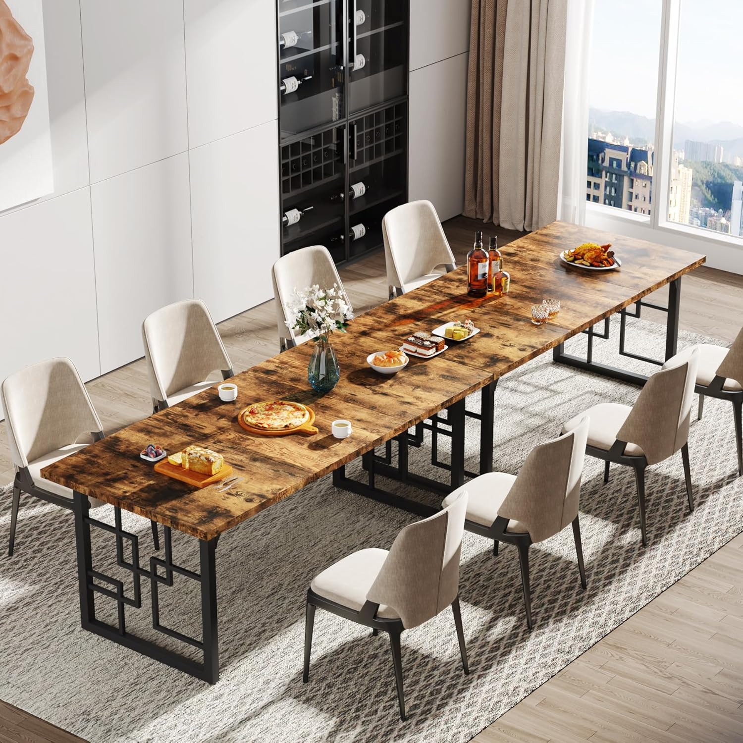 Tribesigns Mesa de comedor industrial, Mesa de cocina rectangular para 6-8 personas