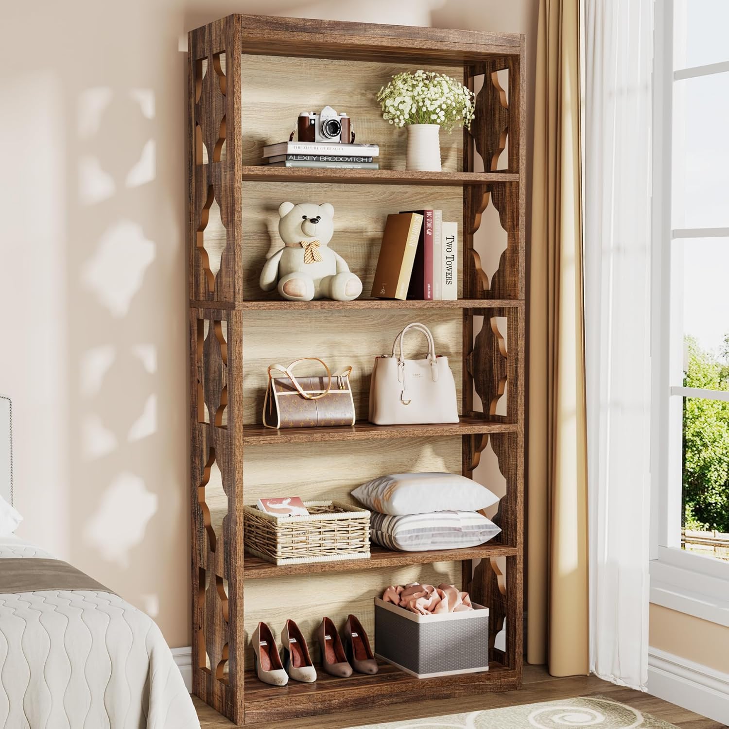 Tribesigns Librería de madera de 5 niveles de 179 cm