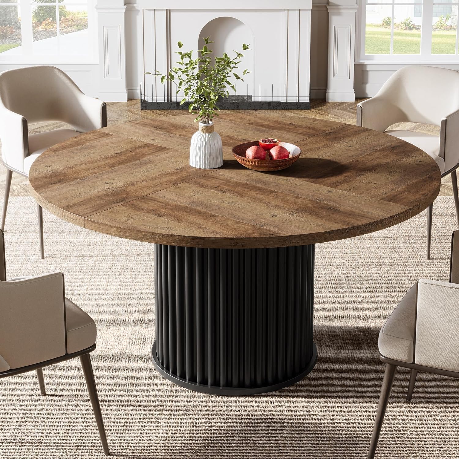 Tribesigns Mesa de comedor redonda negra de 120 cm para 4-6 personas, Mesa de cocina moderna con base de metal