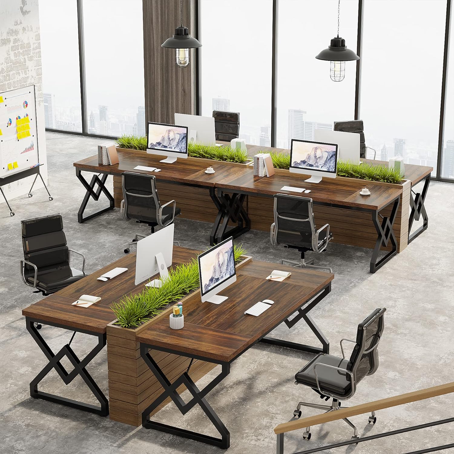 Tribesigns Escritorio vintage, Mesa grande para computadora de oficina con tablero de madera
