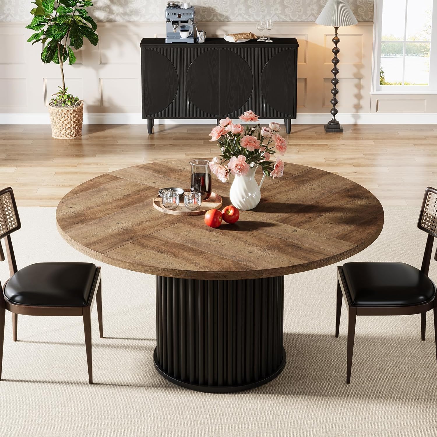 Tribesigns Mesa de comedor redonda negra de 120 cm para 4-6 personas, Mesa de cocina moderna con base de metal