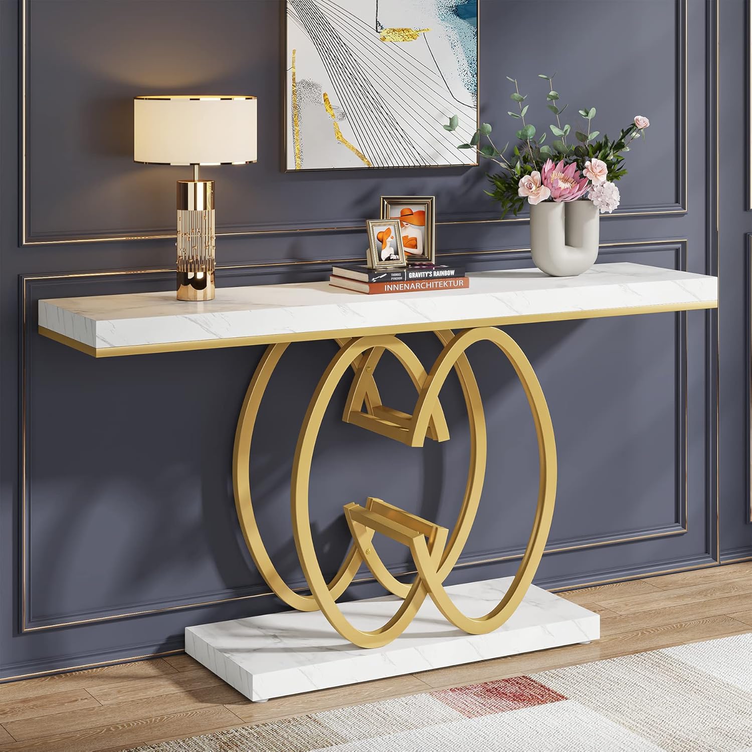 Tribesigns Mesa consola gold, Mesa consola moderna con patas dobles en forma de C