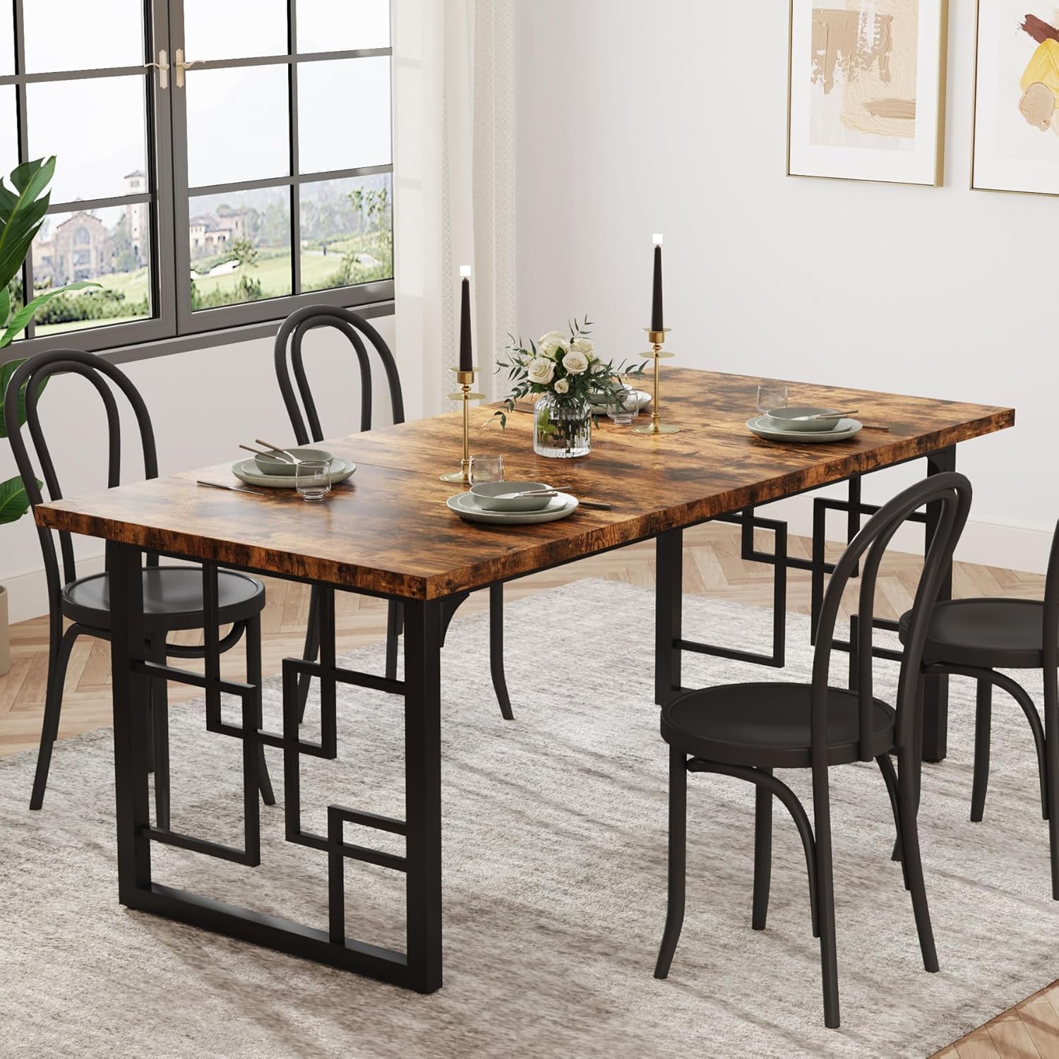 Tribesigns Mesa de comedor industrial, Mesa de cocina rectangular para 6-8 personas