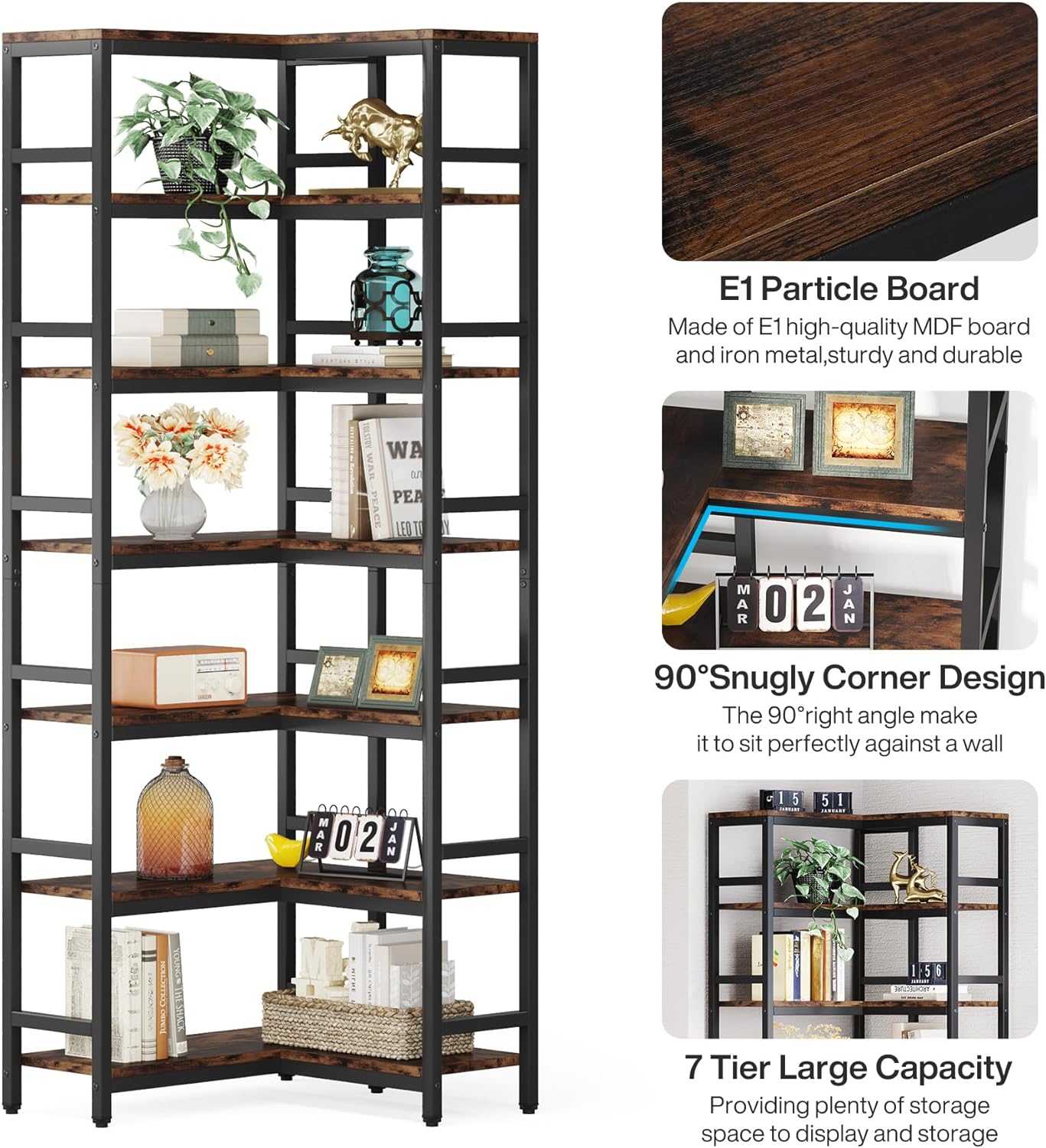 Tribesigns Estante esquinero de 78.7 pulgadas de alto, Estantería esquinera industrial de 7 niveles