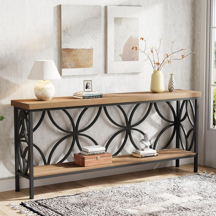 Tribesigns Mesa consola de 2 niveles 160 cm, Mesa de sofá industrial detrás del sofá