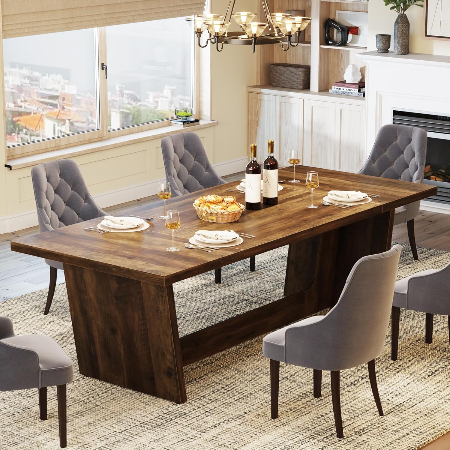 Tribesigns Mesa de comedor industrial, Mesa de comedor para 6-8 personas
