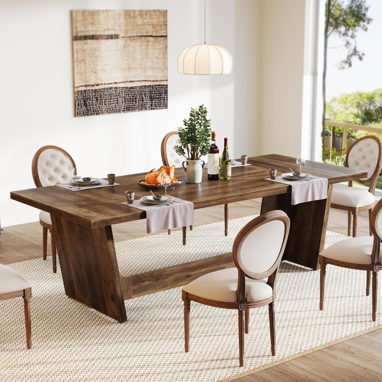Tribesigns Mesa de comedor industrial, Mesa de comedor para 6-8 personas