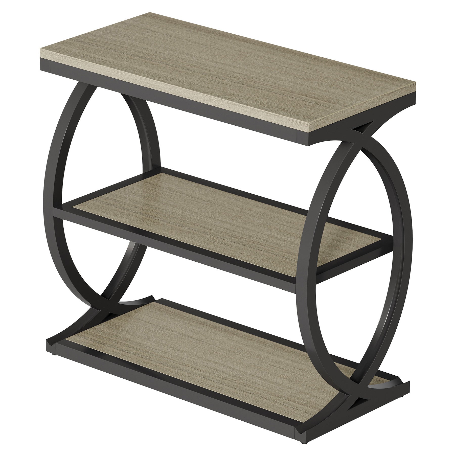 Tribesigns Mesa auxiliar estrecha de 3 niveles, Mesa auxiliar industrial de madera con estructura de metal