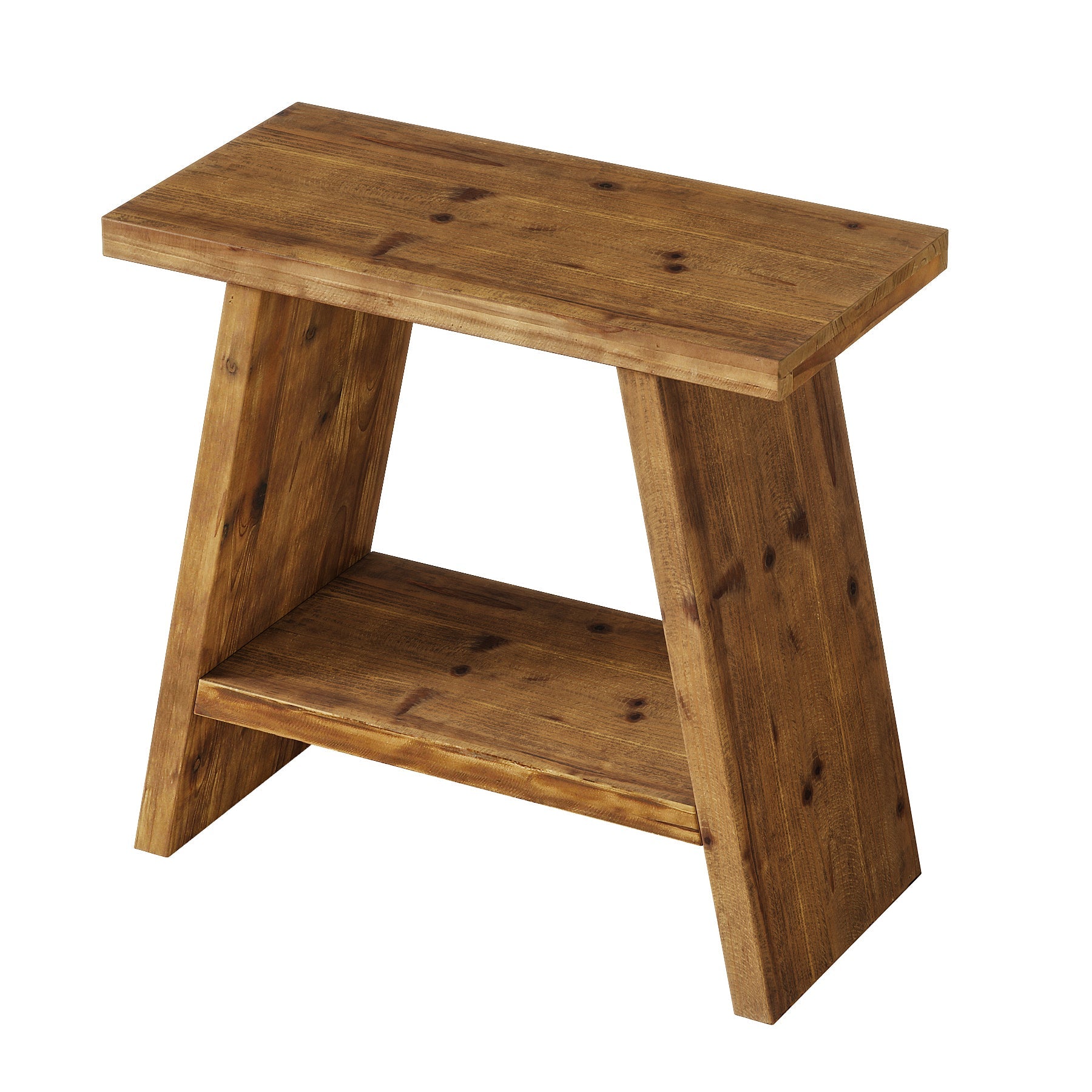 Mesita auxiliar estrecha de madera maciza de 60 x 30 cm con almacenamiento de 2 niveles, Mesita de noche rústica para salón y dormitorio