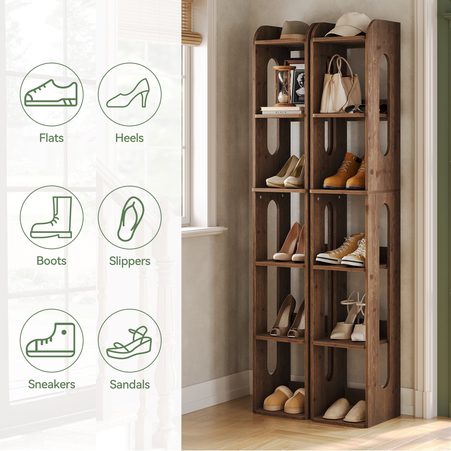 Tribesigns Zapatero independiente de 6 niveles de madera maciza, Organizador de zapatos estrecho