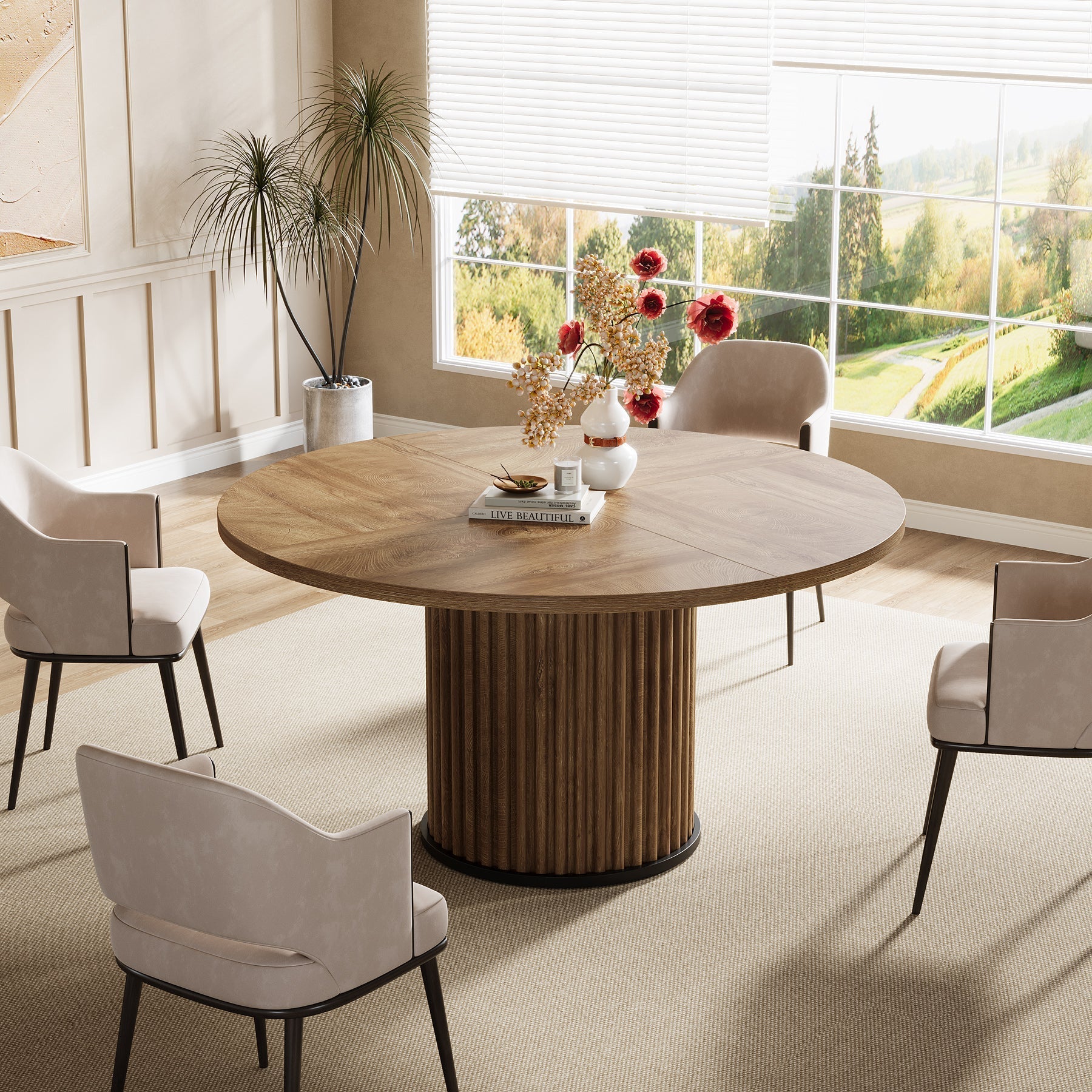 Tribesigns Mesa de comedor redonda negra de 120 cm para 4-6 personas, Mesa de cocina moderna con base de metal