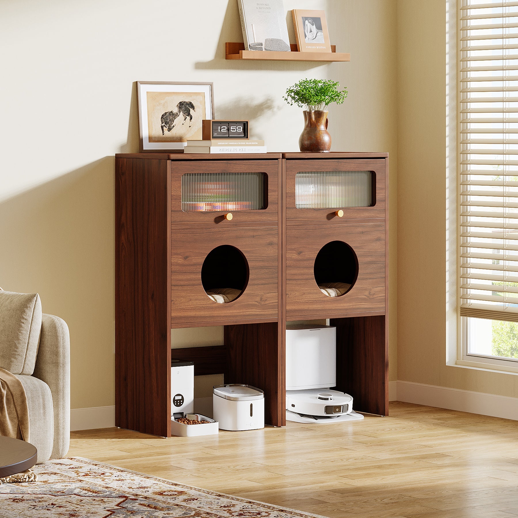 Tribesigns Mueble para gatos con espacio de almacenamiento, Armario para arenero y mesa auxiliar 2 en 1