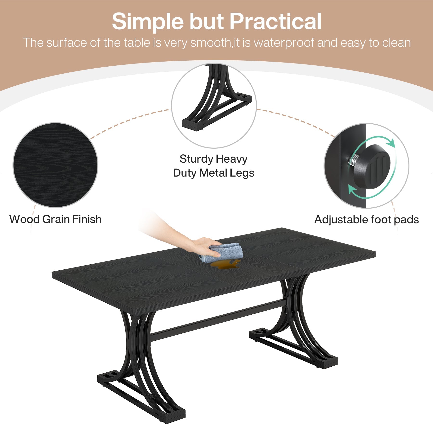 Tribesigns Mesa de comedor moderna de 160 cm con tablero de mármol artificial y patas de metal.